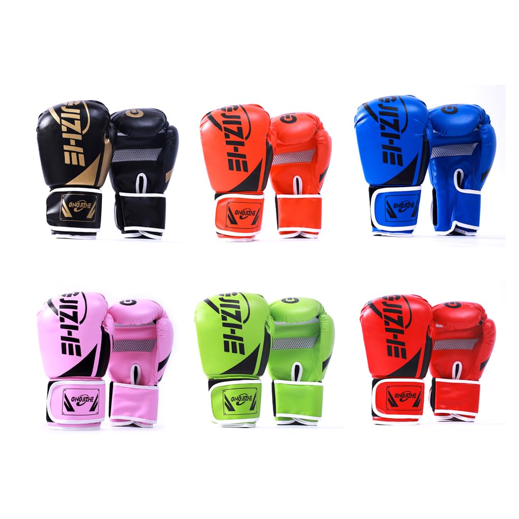 1 paio di guantoni da boxe imbottiti per allenamento e allenamento, regolabili, traspiranti, guanti da boxe protettivi per sport, colore nero, 283,5 g