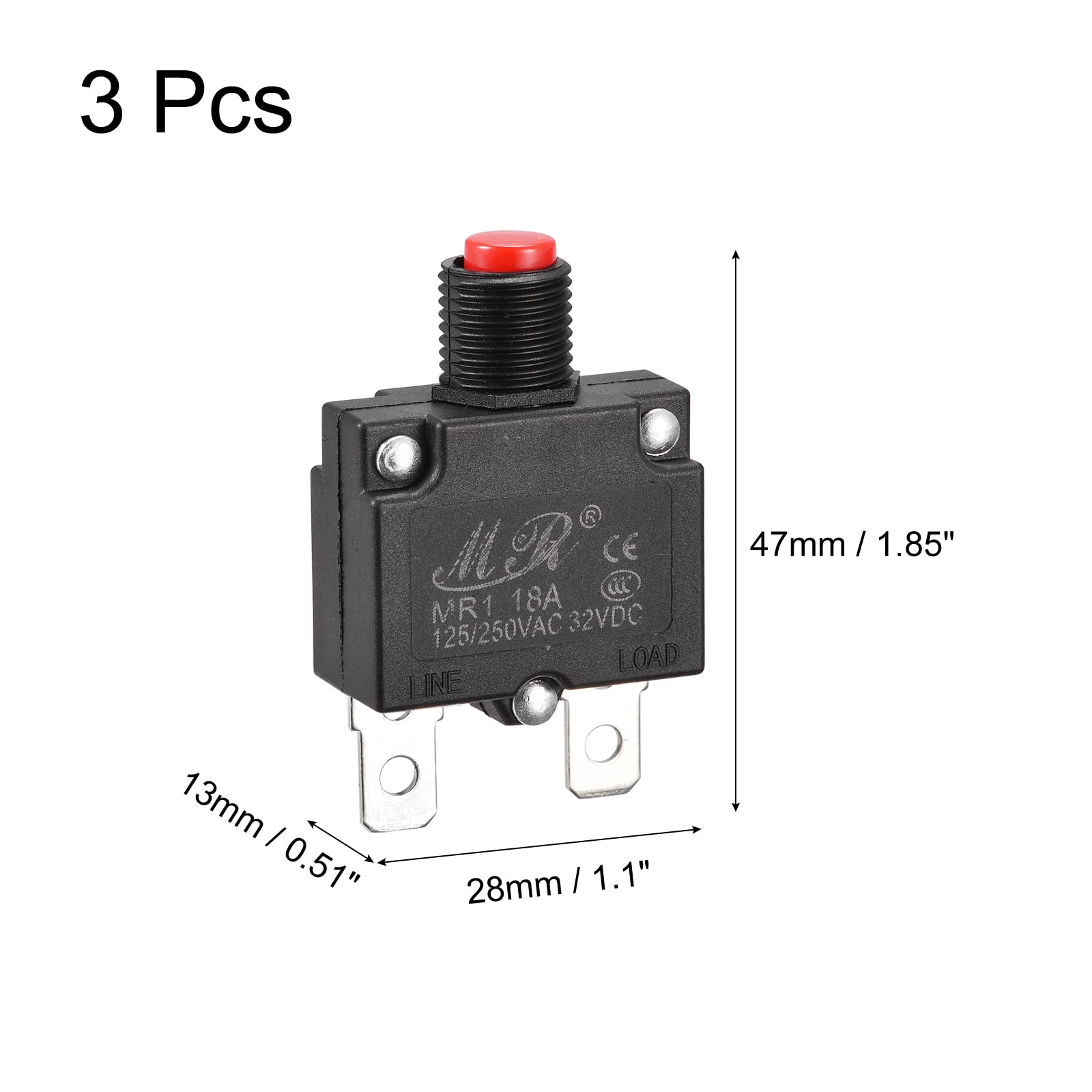 MECCANIXITY Circuit Overload Protector 18A AC125/250V DC32V Push Button Thermal Circuit Breaker for Air Compressor 3pcs