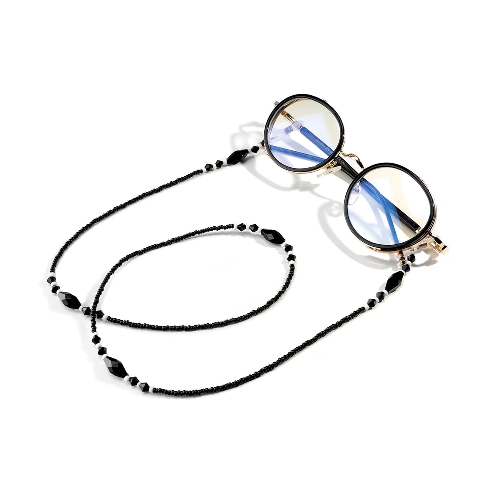 Lot de 12 chaînes de lunettes rétro noires anti-chute avec cordon anti-perlage