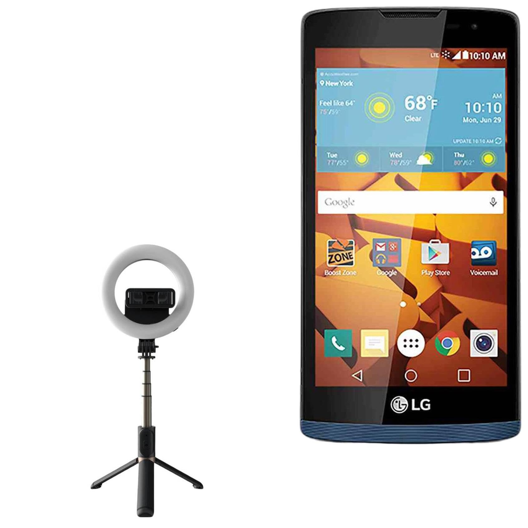 BoxWave Stand and Mount Compatible with LG Tribute 2 - RingLight SelfiePod, Selfie Stick Extendable Arm with Ring Light - Jet Black