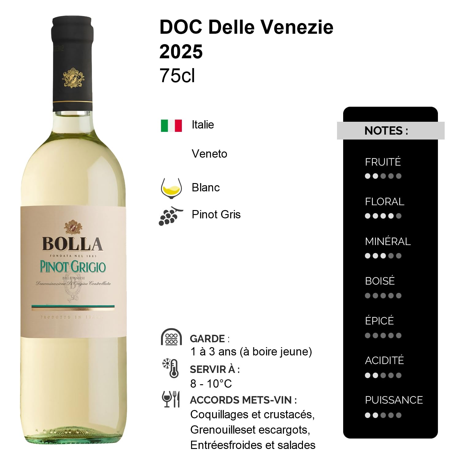Delle Venezie Pinot Grigio - Blanc 2025 - Bolla - Vin Blanc d'Italie (6x75cl)