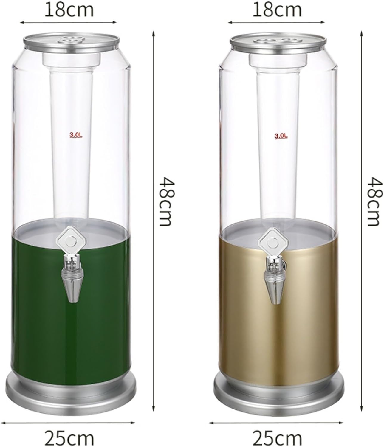 Beverage Dispenser, Round 3L with Plastic Container and Optional Infuser Tube Stainless Steel Base and Lid(Green)