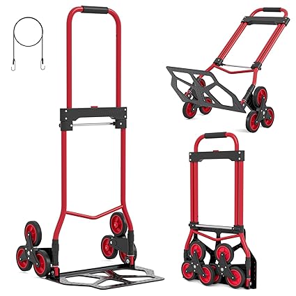 Oarlike Stair Climbing Dolly Cart with 220 lbs Capacity, Stair Climber Cart with Rope and Telescoping Handle, Foldable Hand Truck with Wheels for Shopping, Moving