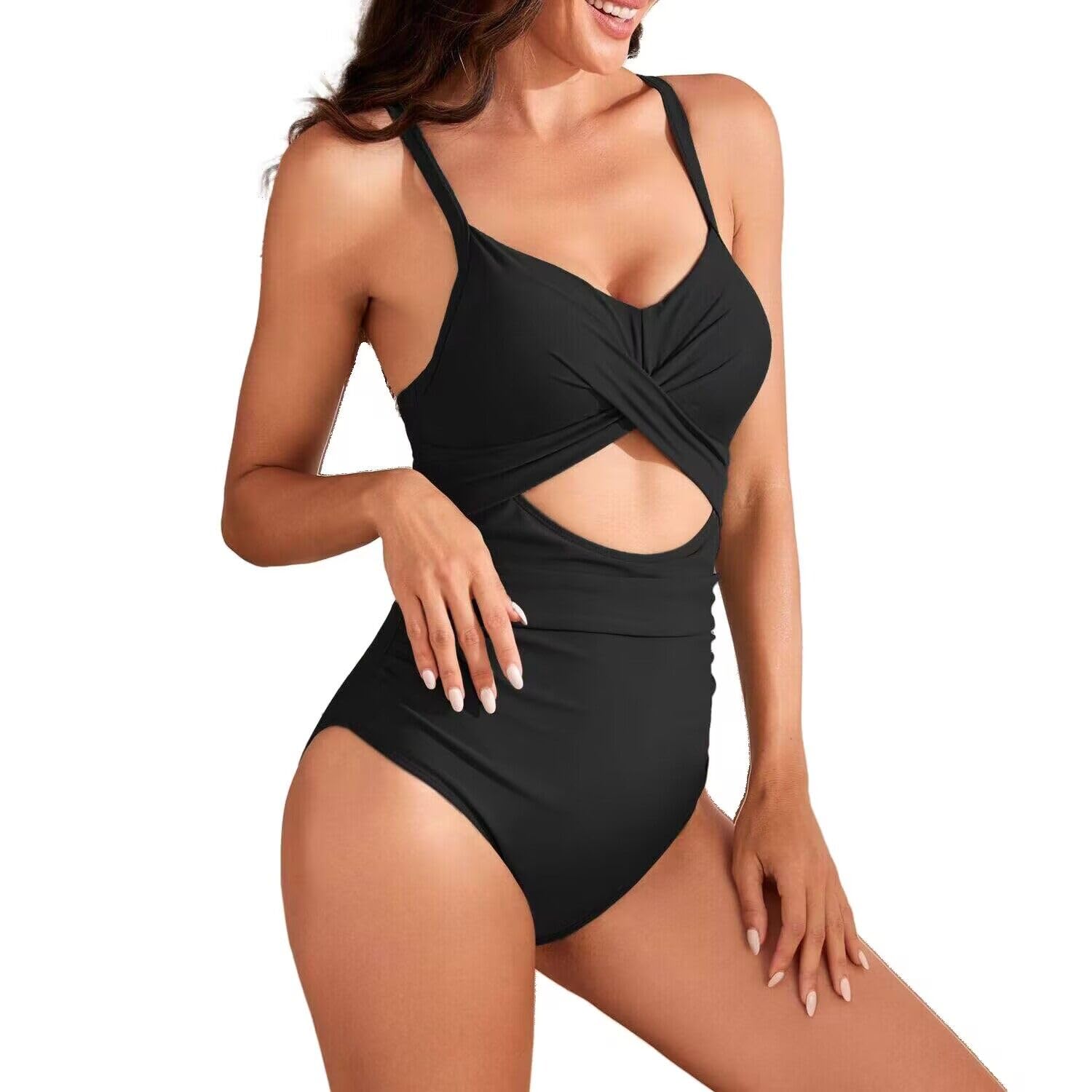 XDSP Bañador Reductor Mujer Barriga Trajes de Baño Una Pieza Vientre Plano Barriga Monokinis Control de Barriga Cintura Alta Fruncido Cuello en V Sexy Bañador Reductor Ropa de Baño Playa Halter