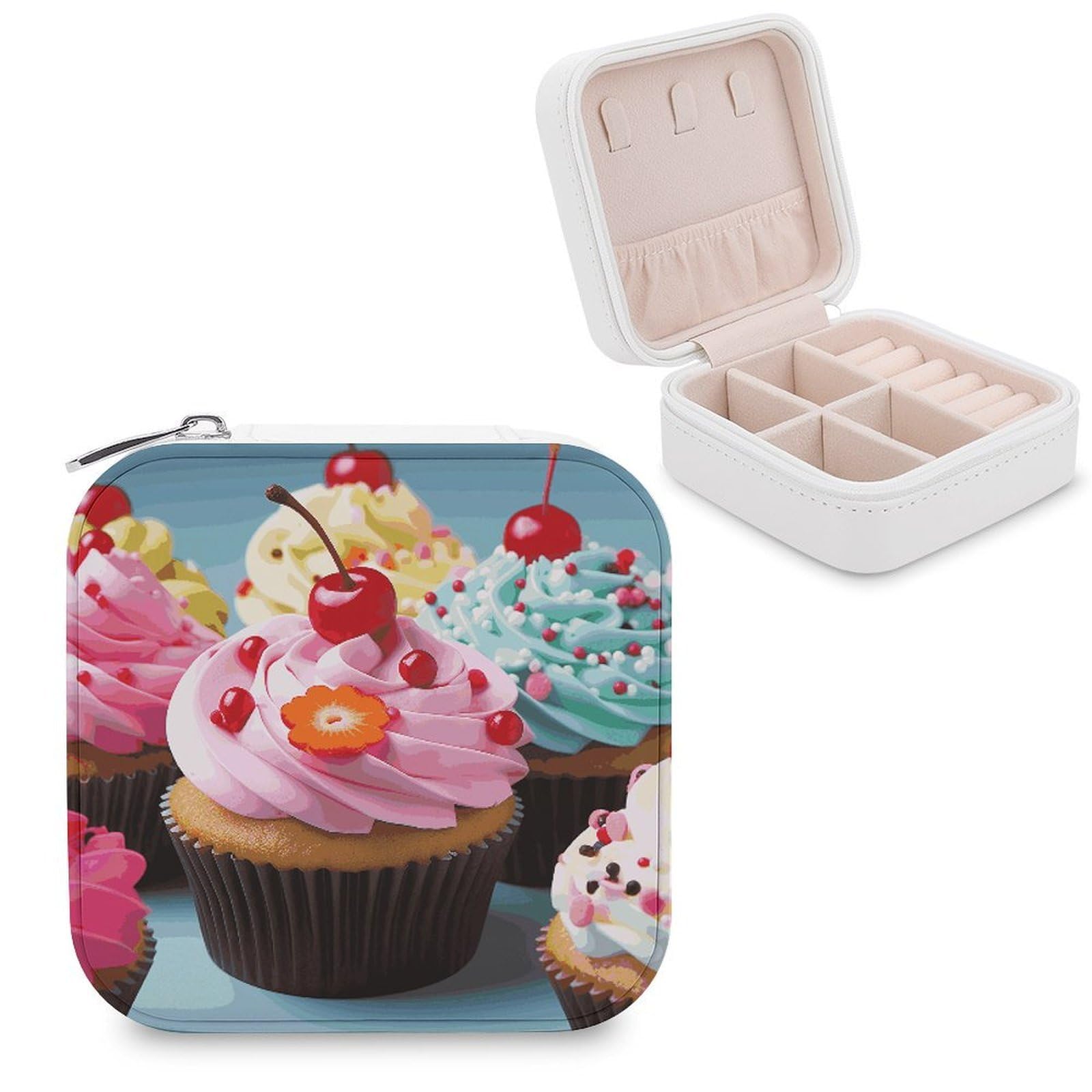 FekiLoot Cupcake Jewelry Case Personalized Leather Jewelry Box Mini Travel Jewelry Case Small Portable Jewelry Organizer for Ring Earrings Necklace Bracelet
