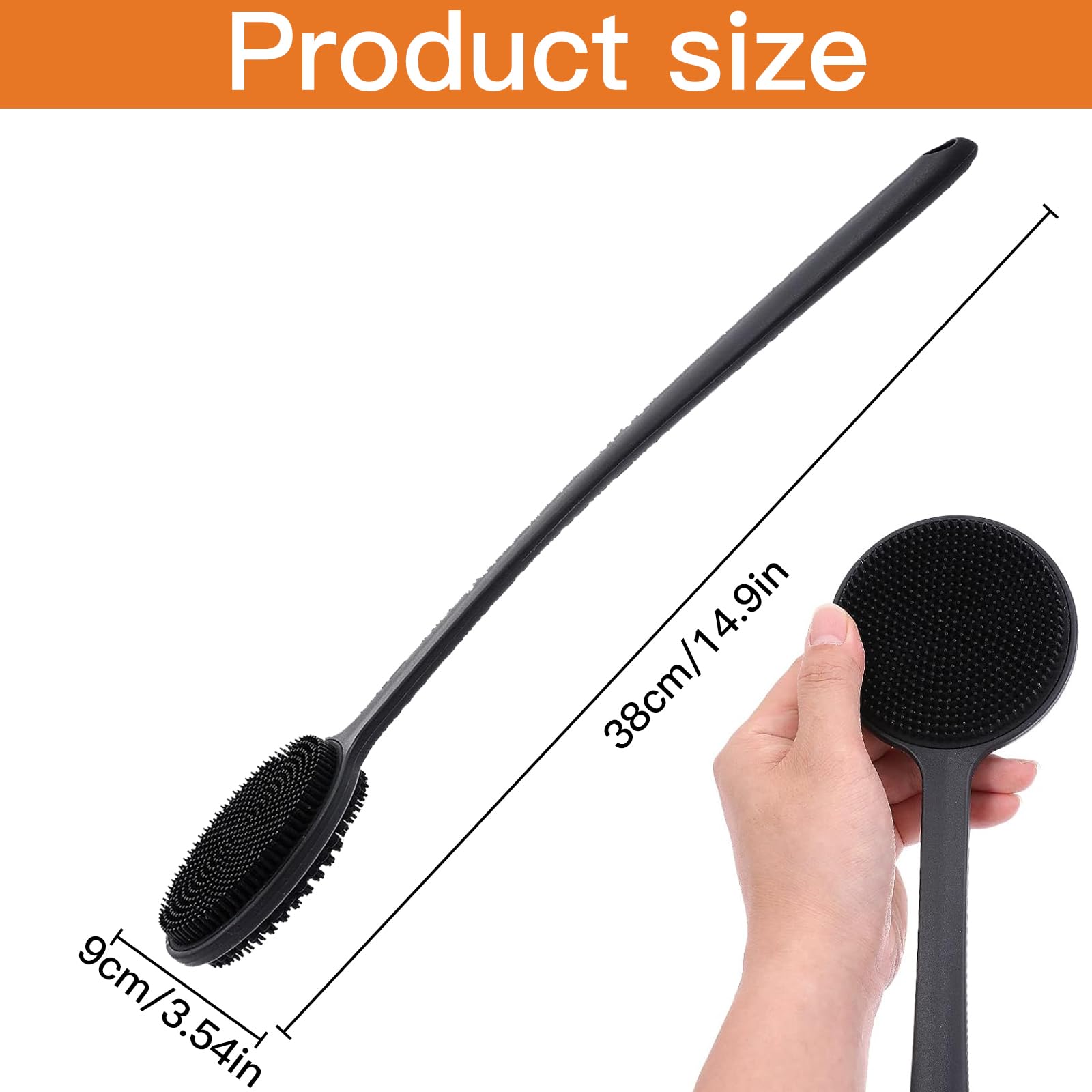 Xrten Silicone Back Scrubber,Body Scrubber Shower Bath Brush,Exfoliating,Double Sided with Long Handle(Black) - Image 4