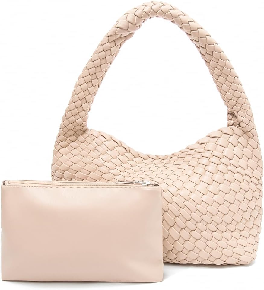 Woven Underarm Bag Vegan Leather Tote Bags, Top-handle Shoulder Bag Hobo Handbag with Purse