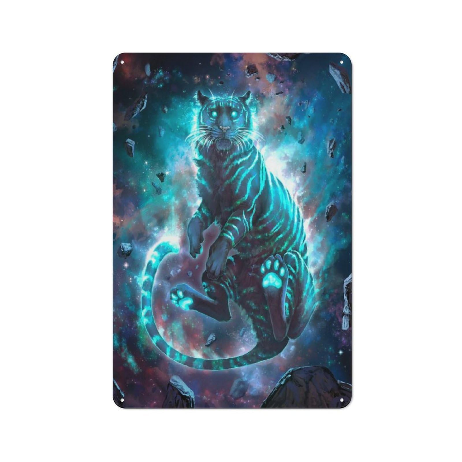 Junmoney Nebula Tiger Tin Wall Plaque 30X20cm With For Guest Room Or Hallway, For Hallway Wall Decor Fans