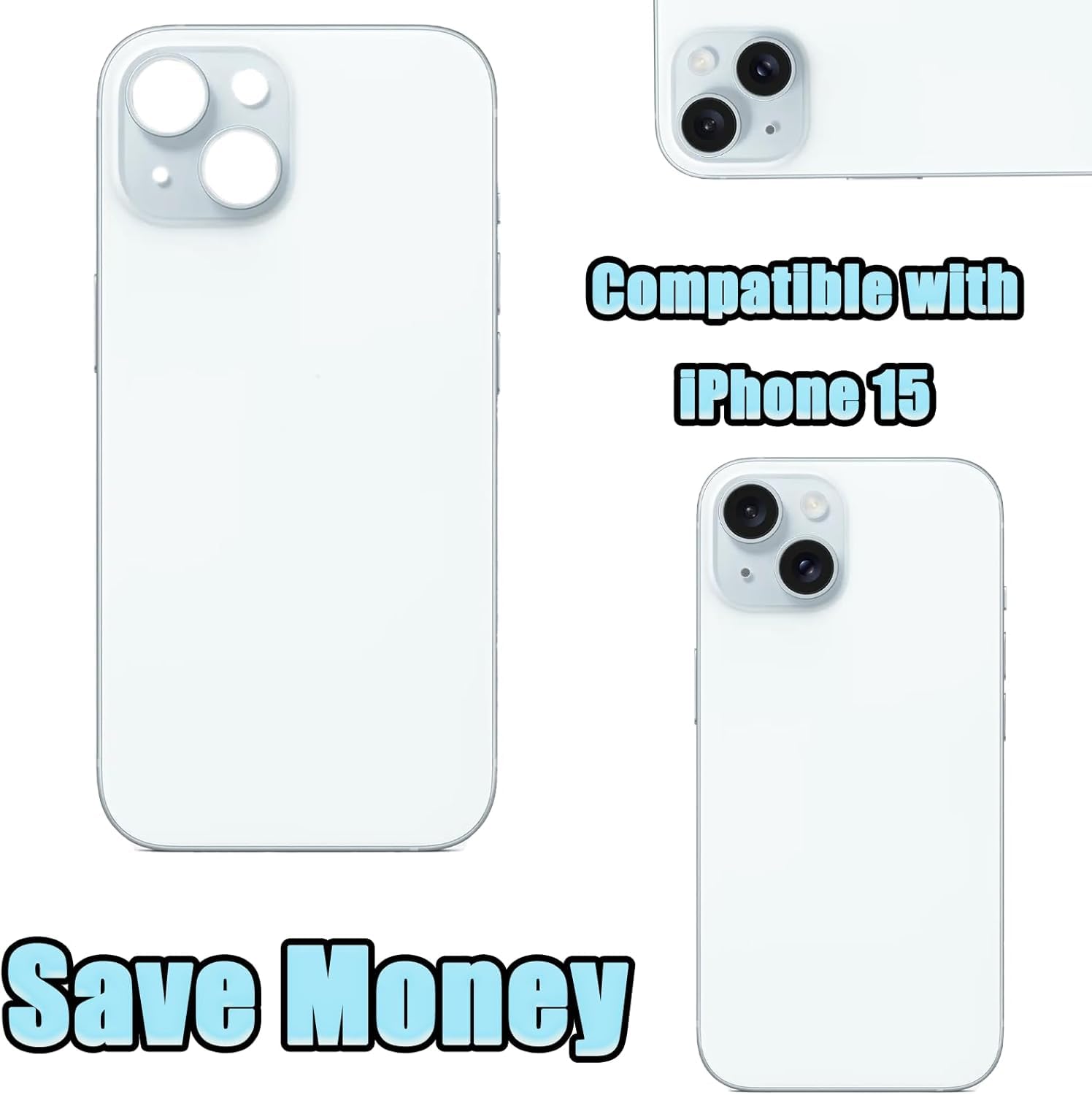 Sostituzione del coperchio del vetro posteriore 15 per iPhone 15 Sostituzione del vetro posteriore posteriore da 6,1 '' con kit di strumenti di riparazione (Blu)