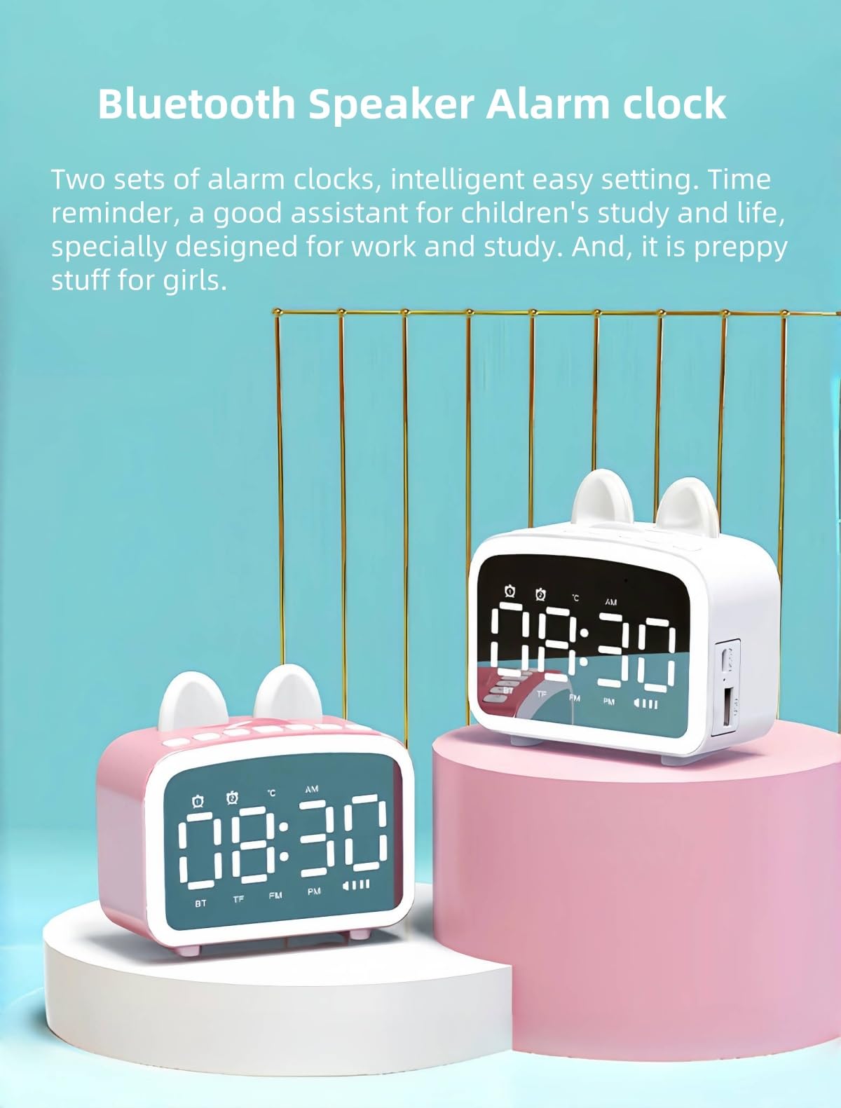 Sveglia Bluetooth con radio, orologi digitali con altoparlante Bluetooth, sveglia da comodino, luce notturna, lettore musicale con scheda TF, regalo per amici/bambini (WH)