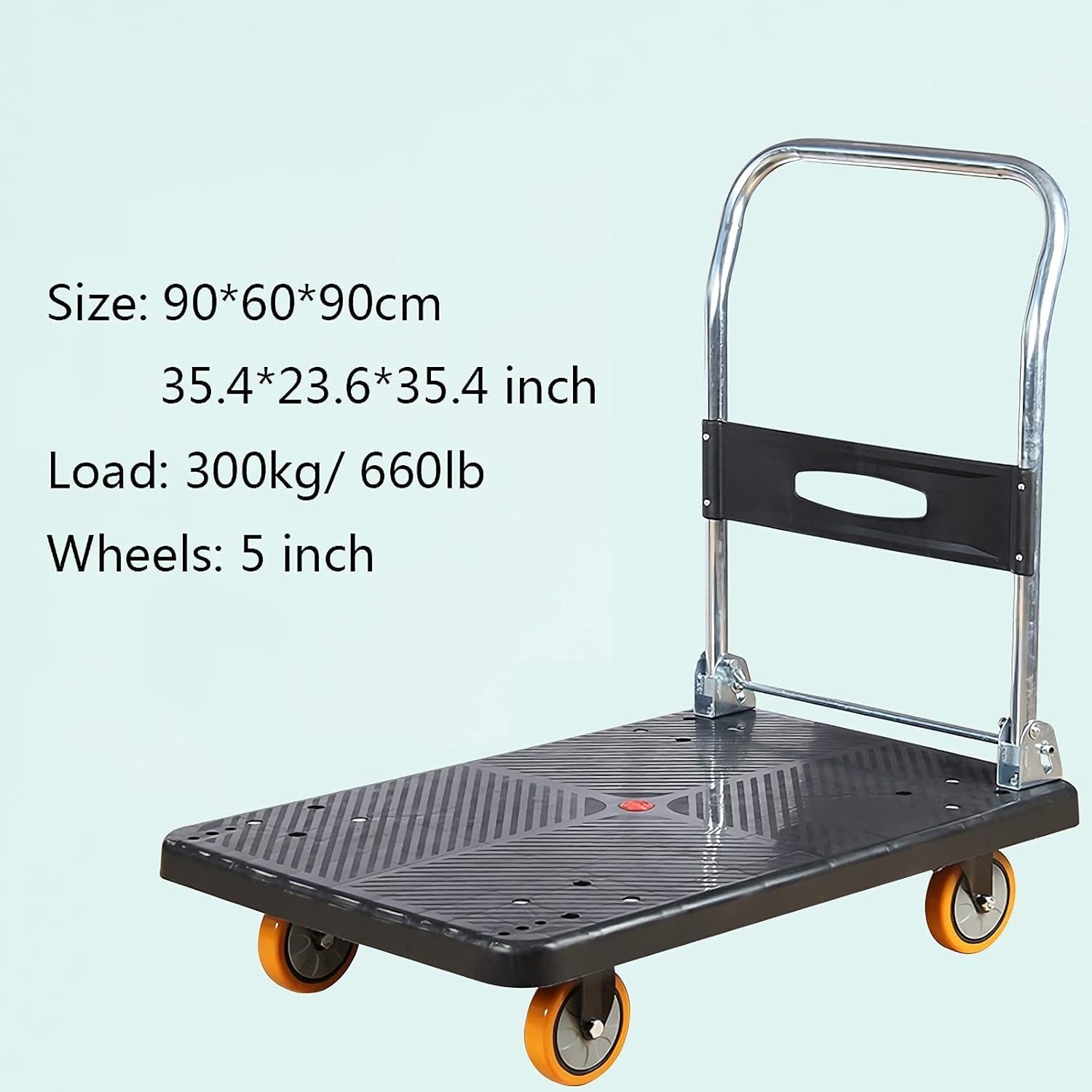 Generischer Pritschen-Handwagen, Plattformwagen mit Kunststoffplatte und dickem, faltbarem Metallgriff, Schubkarre mit leisen Rädern für das Homeoffice, Tragkraft 660 lb,