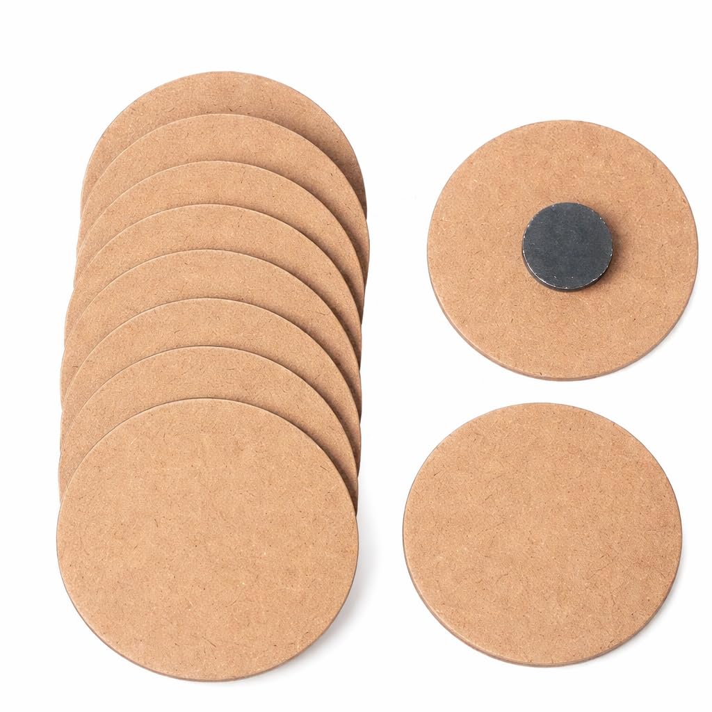 DIY Round Pine MDF Fridge Magnet Blanks – Round Plain MDF Craft Cutouts with Magnet | 3mm Thick | Set of 10 | Smooth Surface for Painting, Decoupage, Resin Art, Mandala & DIY Crafts-image-15