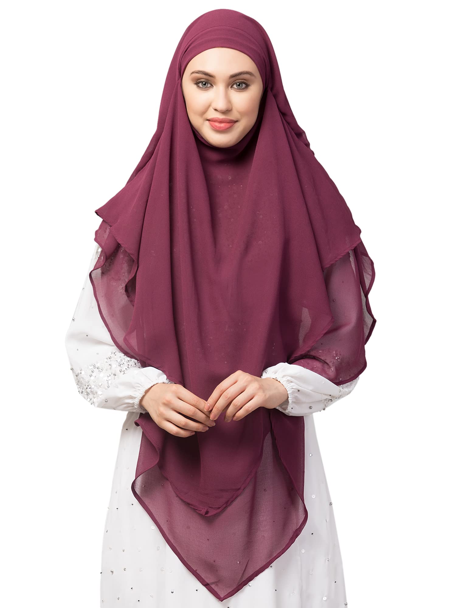 Instant Ready to Wear Hijab for Women; Free Size One Piece Naqab with Triangle Tow Tie Knot-image-18