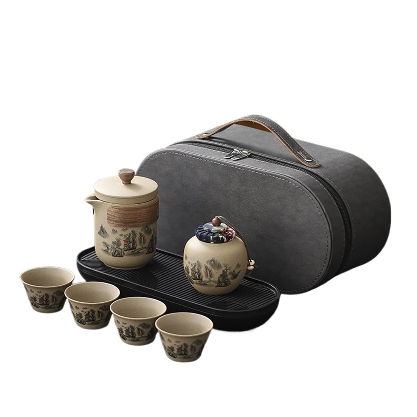 Chinese Porcelain Tea Set Japanese Tea Set Tea Pot Tea Cups Tea Party Set Portable Travel Tea Set(Long Pavilion,7Pcs)