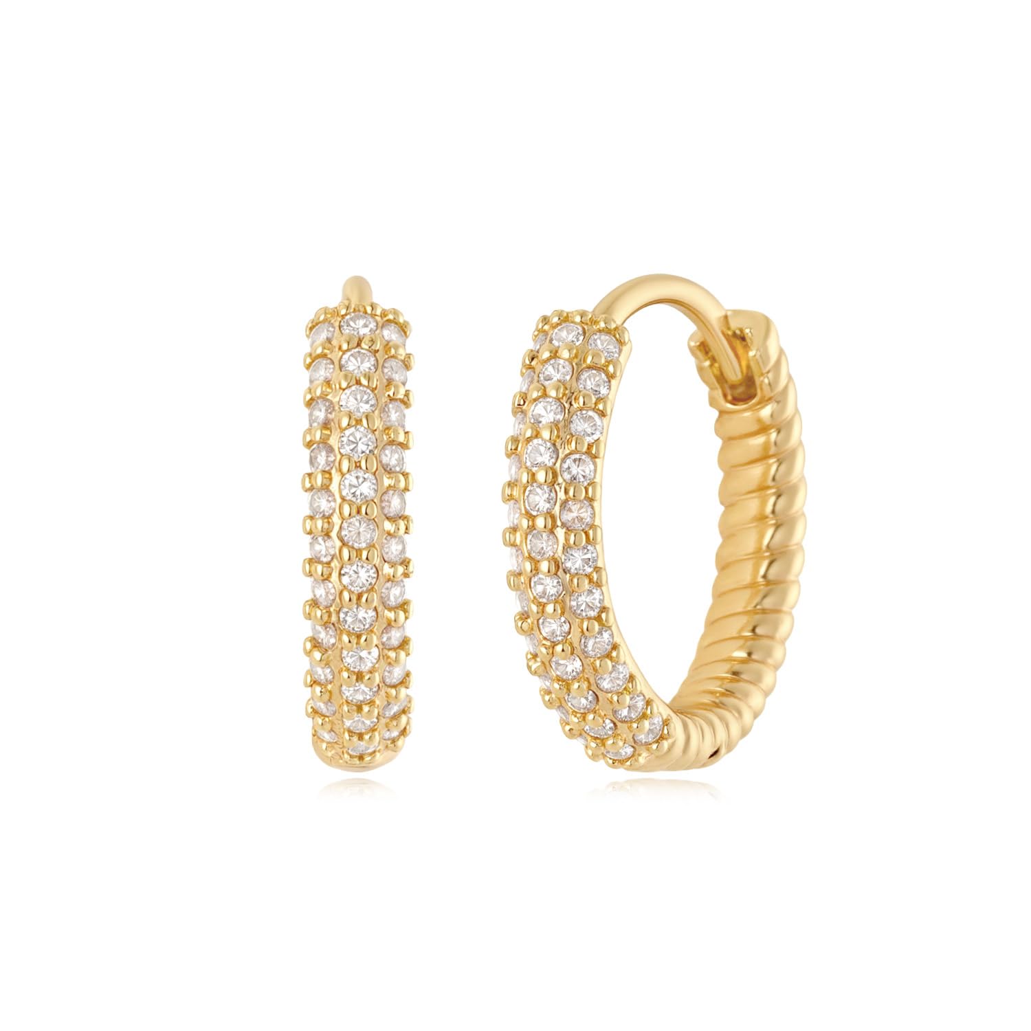 Women Gold Earrings Huggie Hoop Cubic Zirconia 14K Gold Plated Small Simple Hypoallergenic Everyday Jewelry