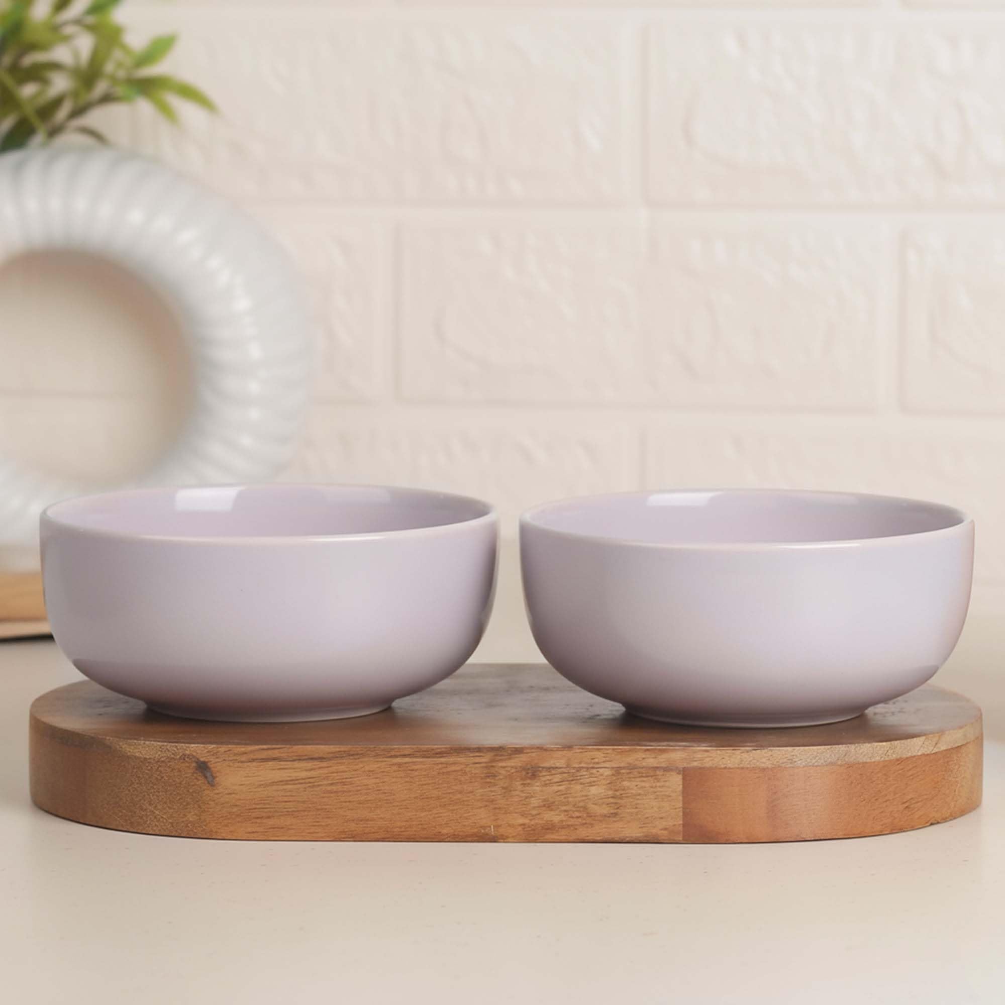 The Earth Store Lavender 500ML Ceramic Bowl Dishwasher & Microwave Safe Bowl Mixing Bowl for Snacks, Pasta, Rice, Dal, Fruits, Salad, Noodles, Maggi and More Serving Bowl- Set of 2