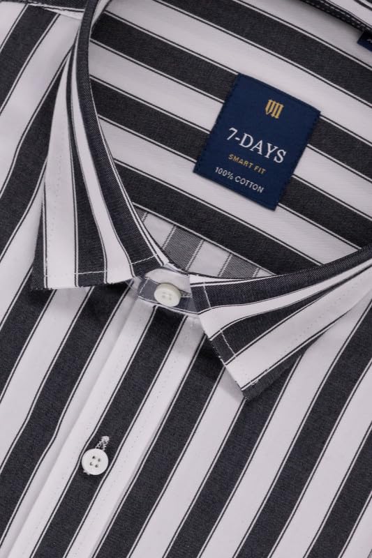 Image of 7-DAYS Men's Premium Striped Shirt - 100% Cotton, Tailored Fit (Between Slim & Regular), Full Sleeve, with Pocket - Smart Office & Casual Look
