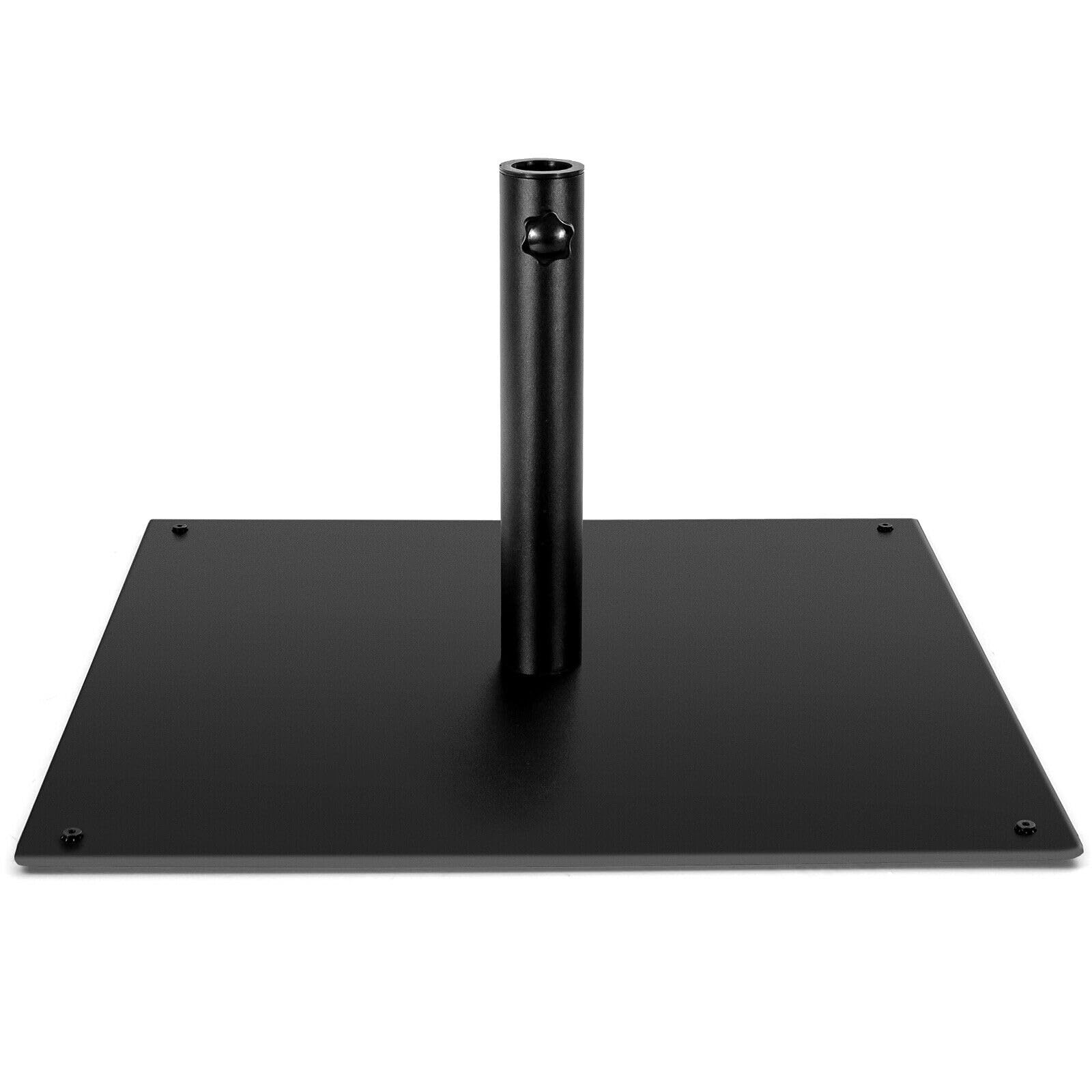 Condition photo showing New/Like New for 42 lbs patio umbrella base 25 inches heavy duty square market umbrella stand with 4 non-slip pads includes 1.6''/1.9''adapters and tightening knob outdoor umbrella stand black