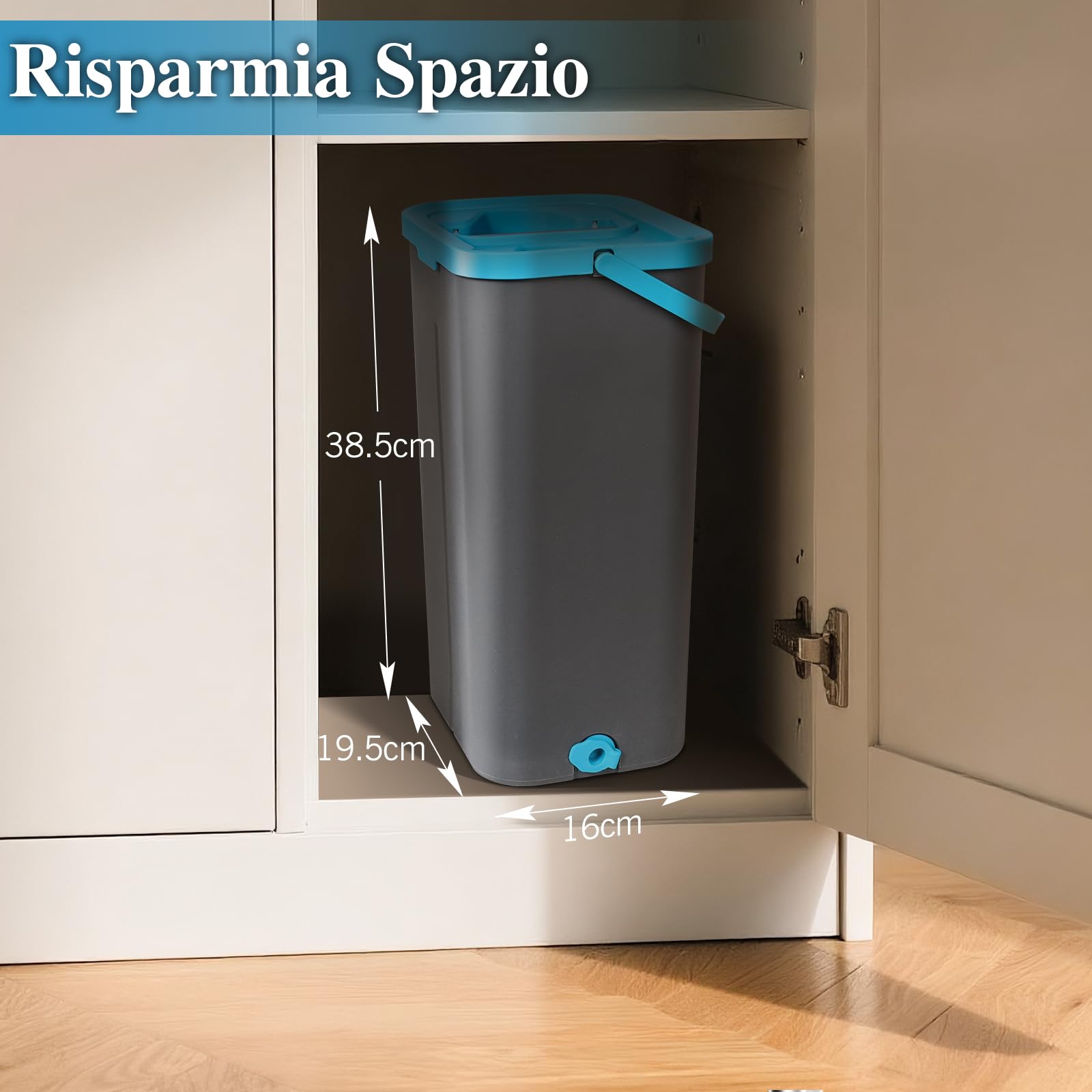 MASTERTOP Mocio Piatto Lavapavimenti in Microfibra 140cm e Secchio Strizzatore con Mani Libere, Mocio Rotante 360°+ Secchio a 2 Scomparti, con 4 Pannis Riutilizzabili (Grigio scuro)