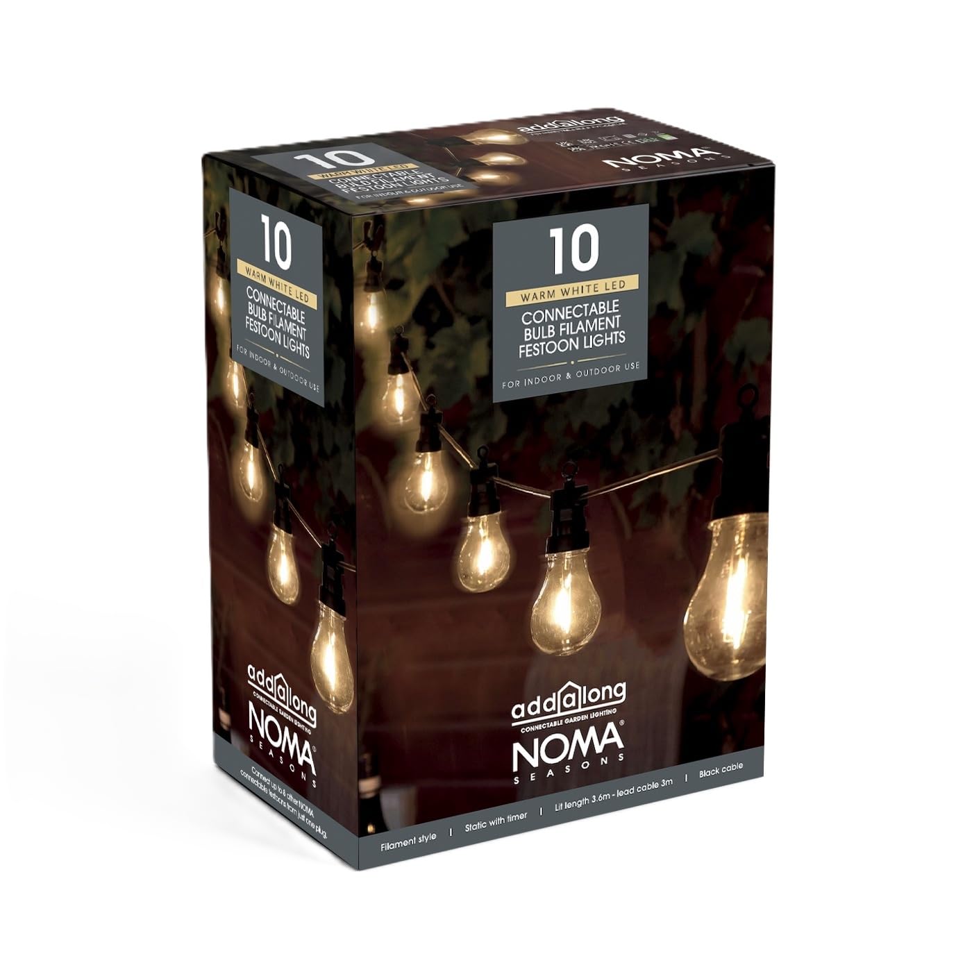 Noma Connectable Bulb Festoon Garden Lights, 10 Warm White LED's, 6.8 m