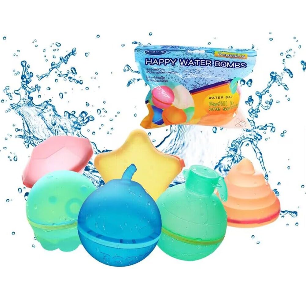 StudentsZone Reusable Water Balloons for Kids - Magnetic Self-Sealing Quick Fill Water Bombs （6 Pack）