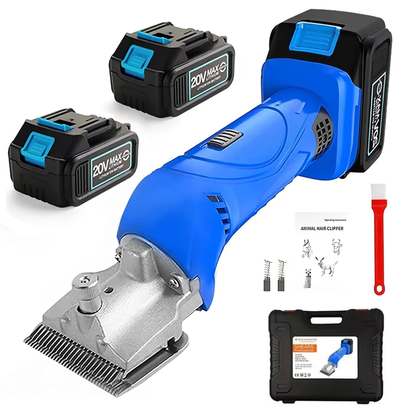 Electric Horse Clippers Cordless, Electric Equine Shears with 2 Batteries, 6-speed Adjustable, Detachable Blade, 2500r/min Professional Horse Hair Equine Trimmer for Pet, Livestock Coats