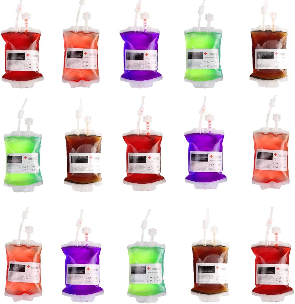 LANWANGJI Halloween Blood Bags Drink Container, 350ML x 15 Bags Halloween Party Decoration Drink Cups with Extra Syringe, Set of Labels and Clips for Vampire/Hospital/Halloween Theme Party Decoration