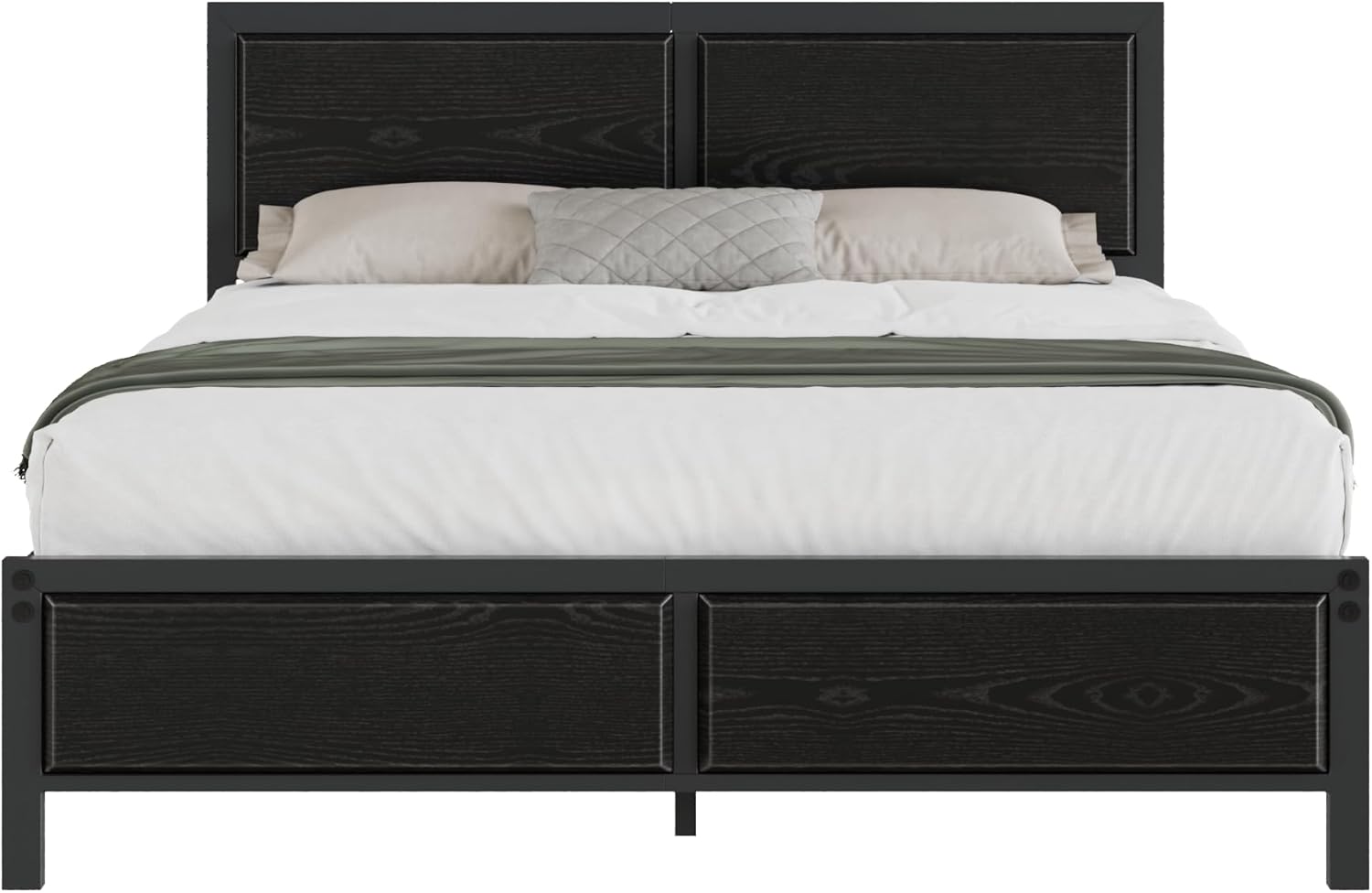 VECELO Full Size Bed Frame with Black Wood Headboard and Footboard, 14 Inch Platform Mattress Foundation, No Box Spring Needed, Heavy Duty Support, Easy Assembly