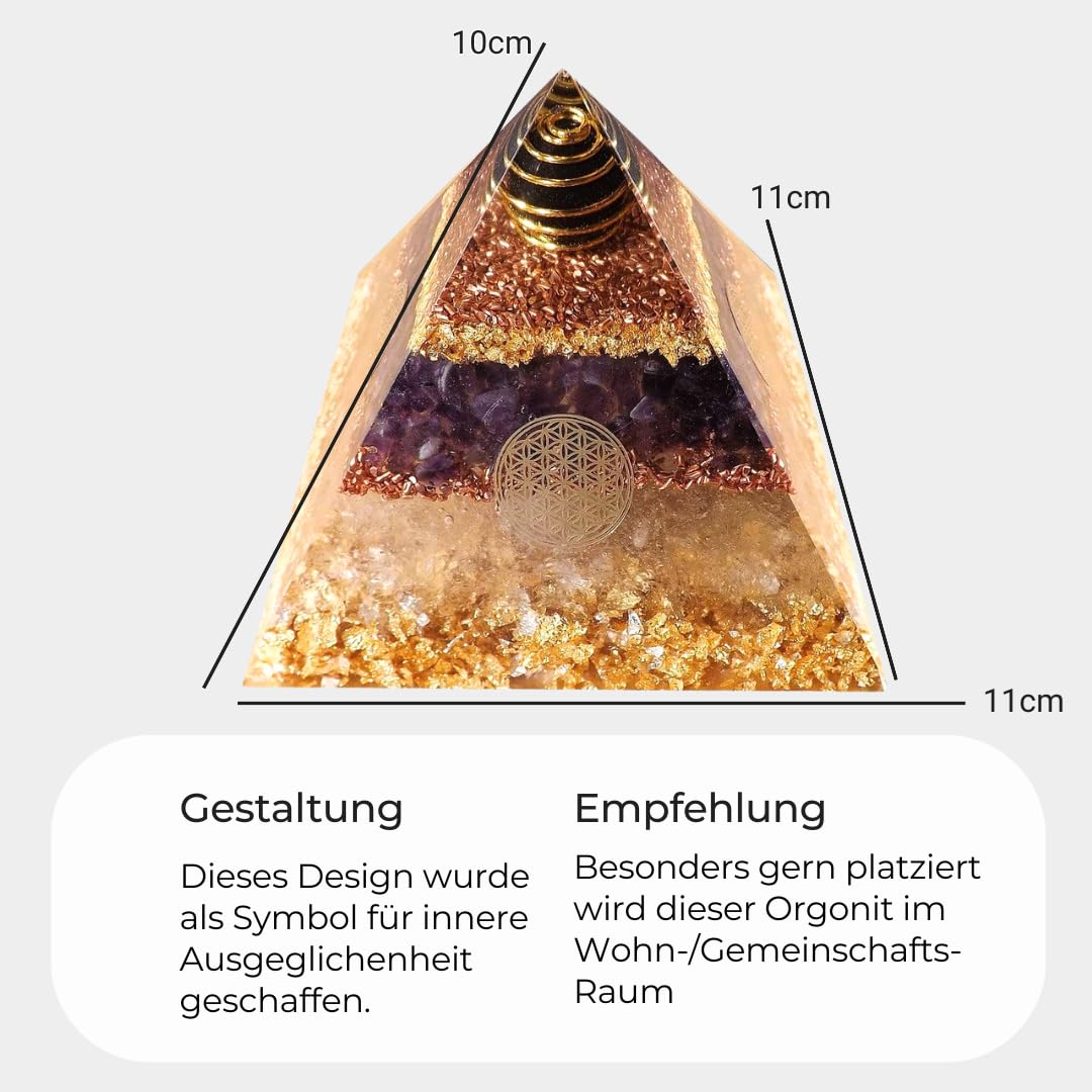 XXL Orgonit Pyramide Groß nach Wilhelm Reich mit Bergkristall, Schungit & Amethyst - Orgonit Orgon Edelstein Pyramide Handgefertigt in Nürnberg
