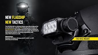 مصباح أمامي خوذة تكتيكي Nitecore HC65M UHE 2000 Lumen، قابل للتركيب على NVG ومنفذ USB-C وقابل لإعادة الشحن مع أضواء حمراء وبيضاء