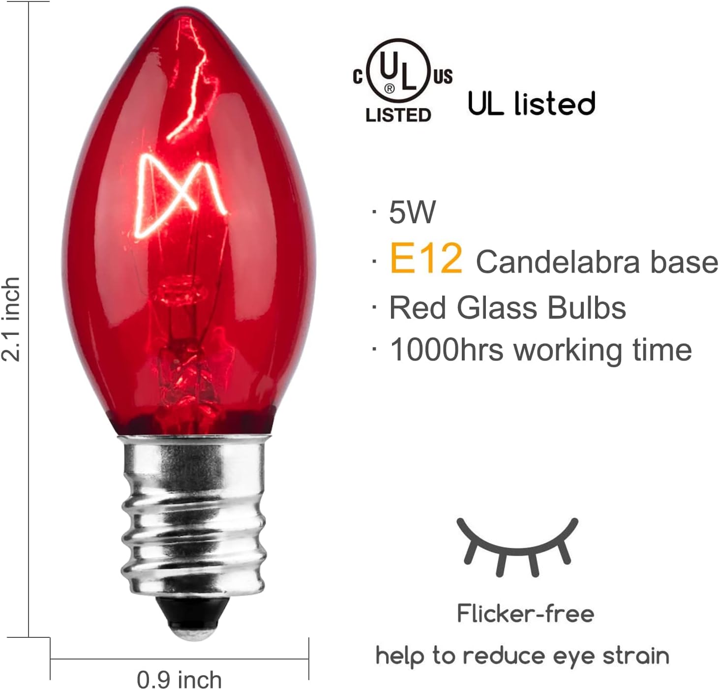 Brightown 50-Pack C7 Replacement Christmas Light Bulbs, C7 Commercial Grade Incandescent Light Bulbs for Outdoor Indoor Holiday Christmas String Lights, E12 Candelabra Base, 5 Watt