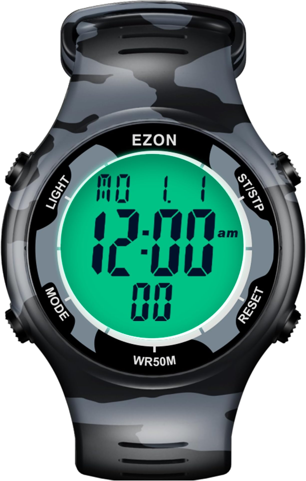 EZON Digital Watch with Stopwatch Countdown Timer Alarm EL Backlight,Ultra-Thin Large Display 5ATM Waterproof Digital Wrist Watches for Men Women