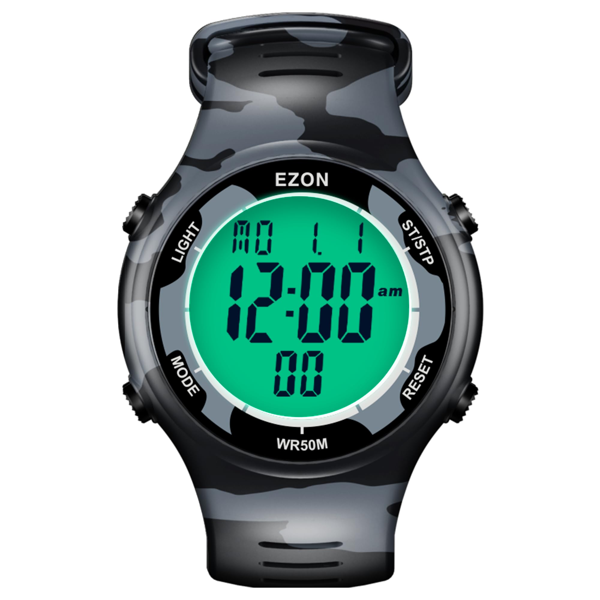 EZON Digital Watch with Stopwatch Countdown Timer Alarm EL Backlight,Ultra-Thin Large Display 5ATM Waterproof Digital Wrist Watches for Men Women