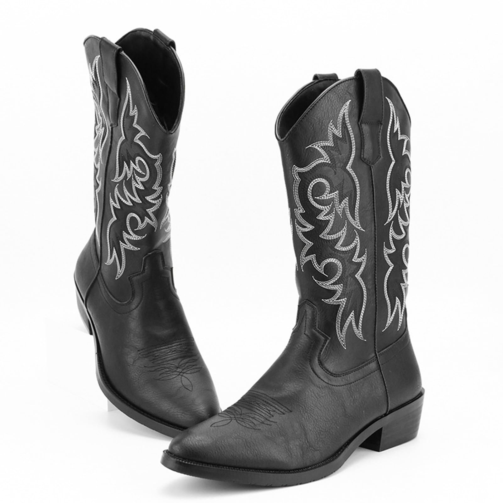 Stivali da Cowboy Classici da Uomo Slip-On con Ricamo Stivali da Lavoro Country di Media Altezza