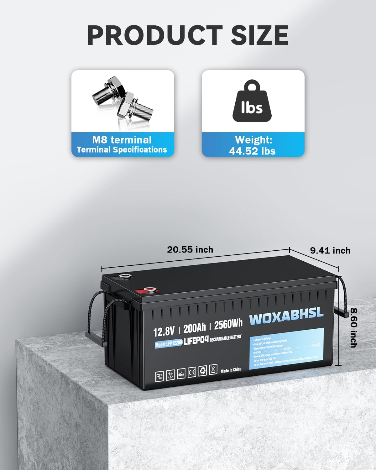12V 200Ah LiFePO4 Battery, Built-in BMS,4000+Cycles, Perfect for Trolling Motors, Boat, Marine, Rv, Solar、Emergency Power 12V Battery etc.(1pcs) Rechargeable Battery