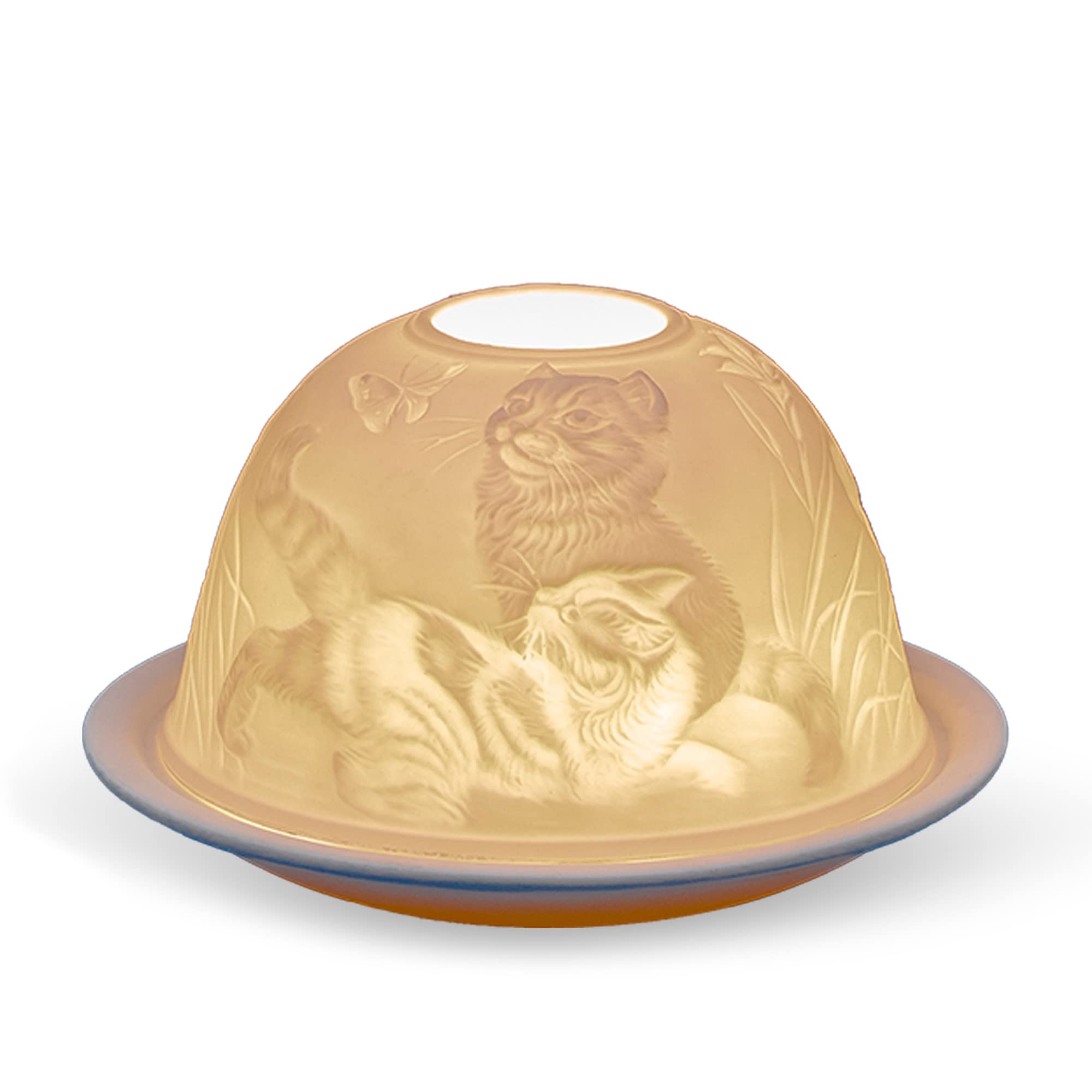 Light-Glow White Tealight Candle Holder - Playful Cats Ld09018 ,Approx. H8 X Ø12cm Or H3.2" X Ø4.7"