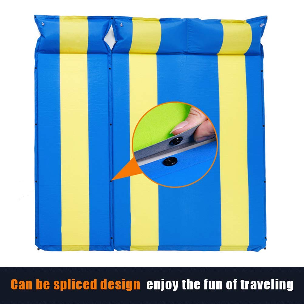 Doble Almohadilla Autoinflable, Colchoneta para Acampar Al Aire Libre con Almohada, Colchón De Espuma A Prueba De Humedad De 3 Cm, Colchón De Aire, Diseño De Costuras, para Caminar, Viajar