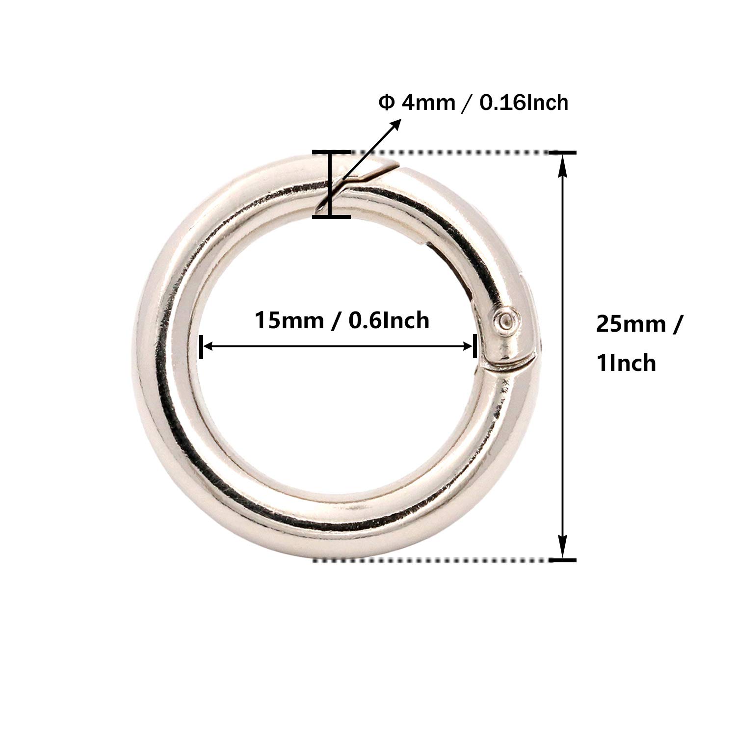 BIKICOCO 5/8'' Round Spring Gate O-Ring Clasp Push Snap Hook Belt Hardware Loop, for Handbags Keys, Silver - 30 Pcs - Image 2