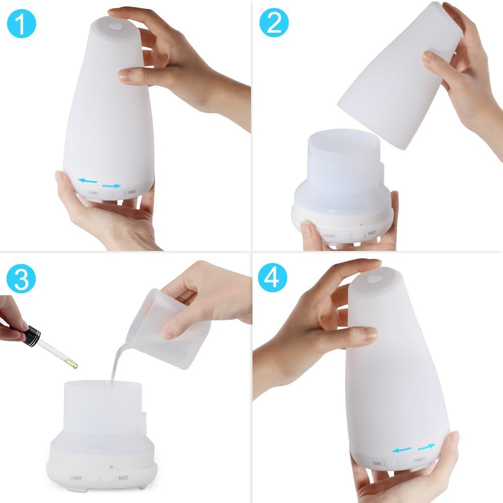 InnoGear 100ml Aromatherapy Essential Oil Diffuser Ultrasonic Portable Cool Mist Aroma Room Freshener with 7 Color LED Night Lights and Waterless Auto Shut-Off Function