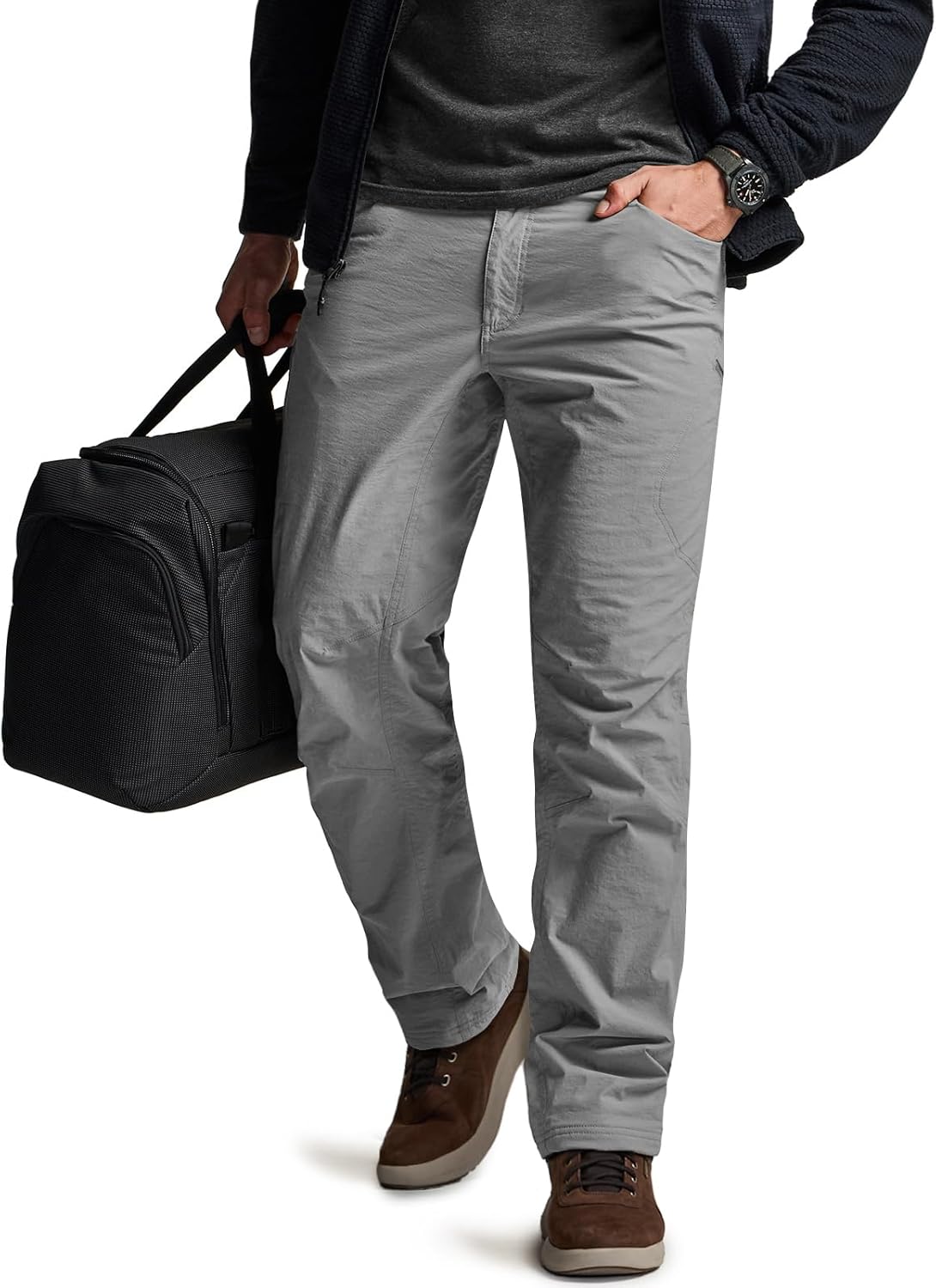 CQR Men's Winter Fleece Lined Pants, Water-Resistant Outdoor Stretch Work Pants, Windproof Casual Pants with Pockets