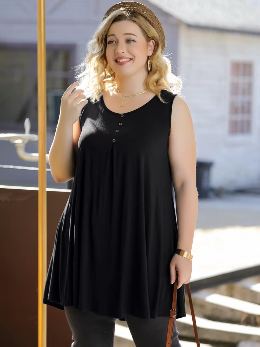 LARACE Tank Tops for Womens Summer Clothes Plus Size Sleevelss Tunic Button Down Shirts for Leggings - Image 5