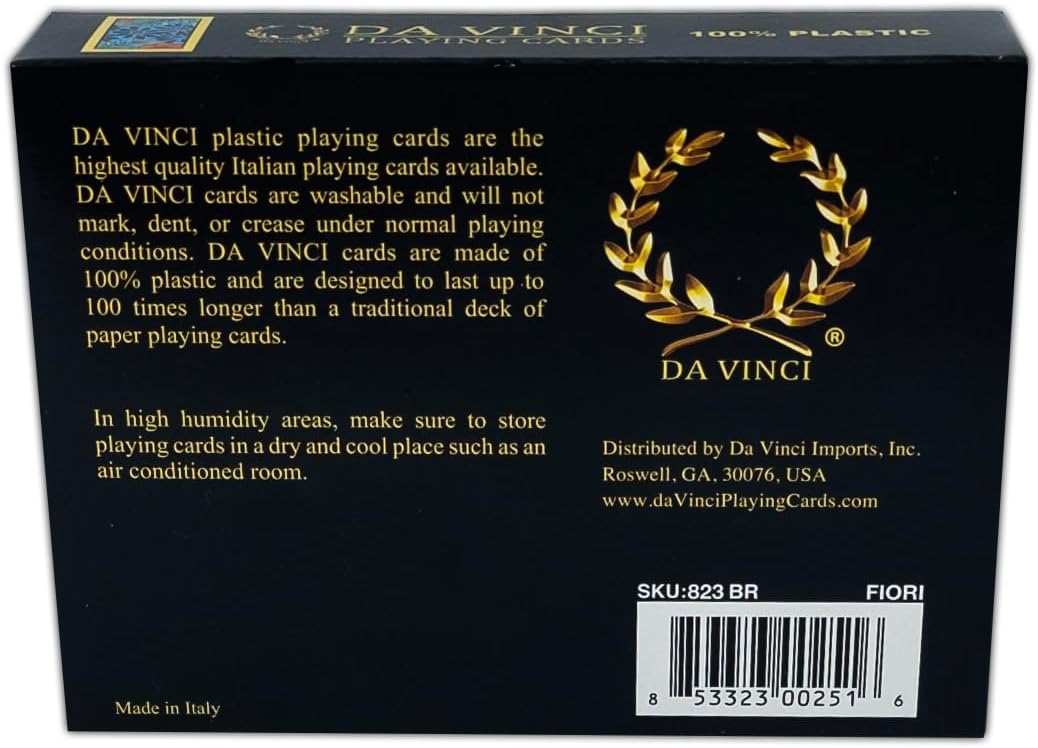 DA VINCI Fiori, Italian 100% Plastic Playing Cards, 2-Deck Bridge Size Small Print Regular Index Set (Pack of 2)