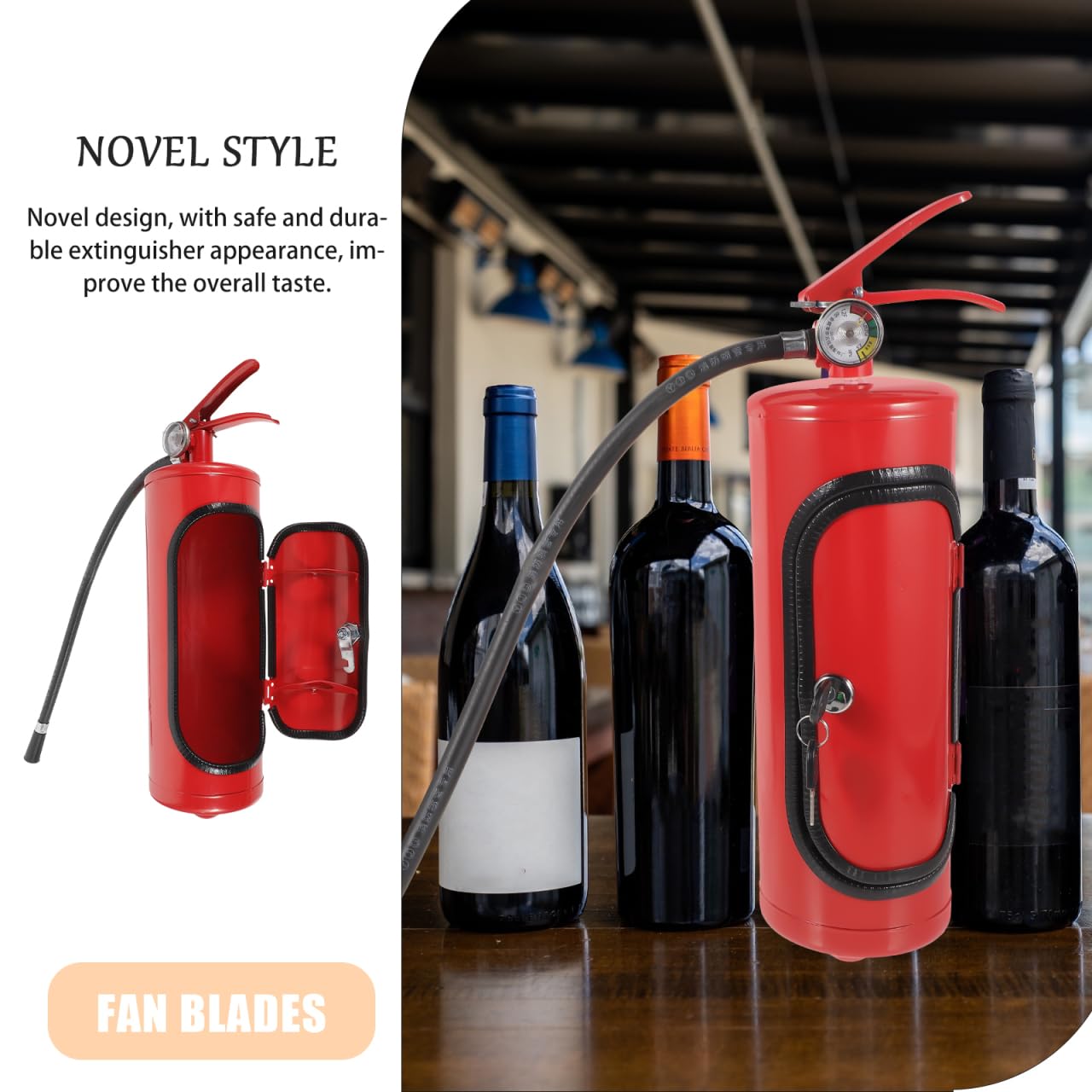 ibasenice Minibar Feuerlöscher Optik, Kreative Bar Geschenkidee für Feuerwehrmänner, Rote Metall Weinkiste & Getränke Regal für Zuhause und Party (30x12cm)