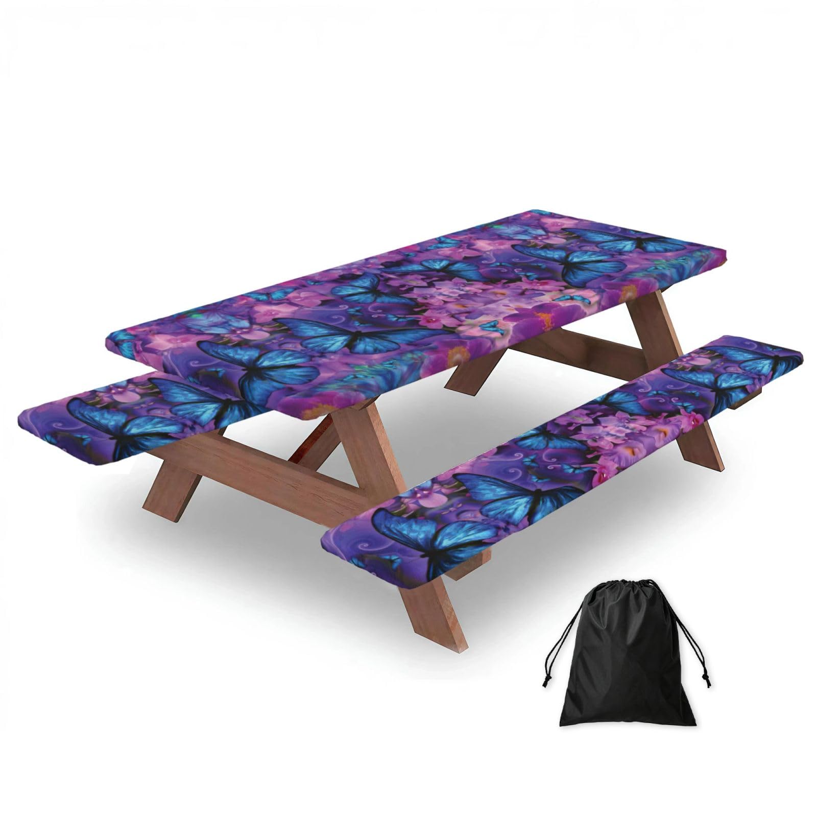 Butterfly Print 3 Pack Wipeable Picnic Bench Cover And Table Cover Lightweight Table Cloth For Camping Outdoor