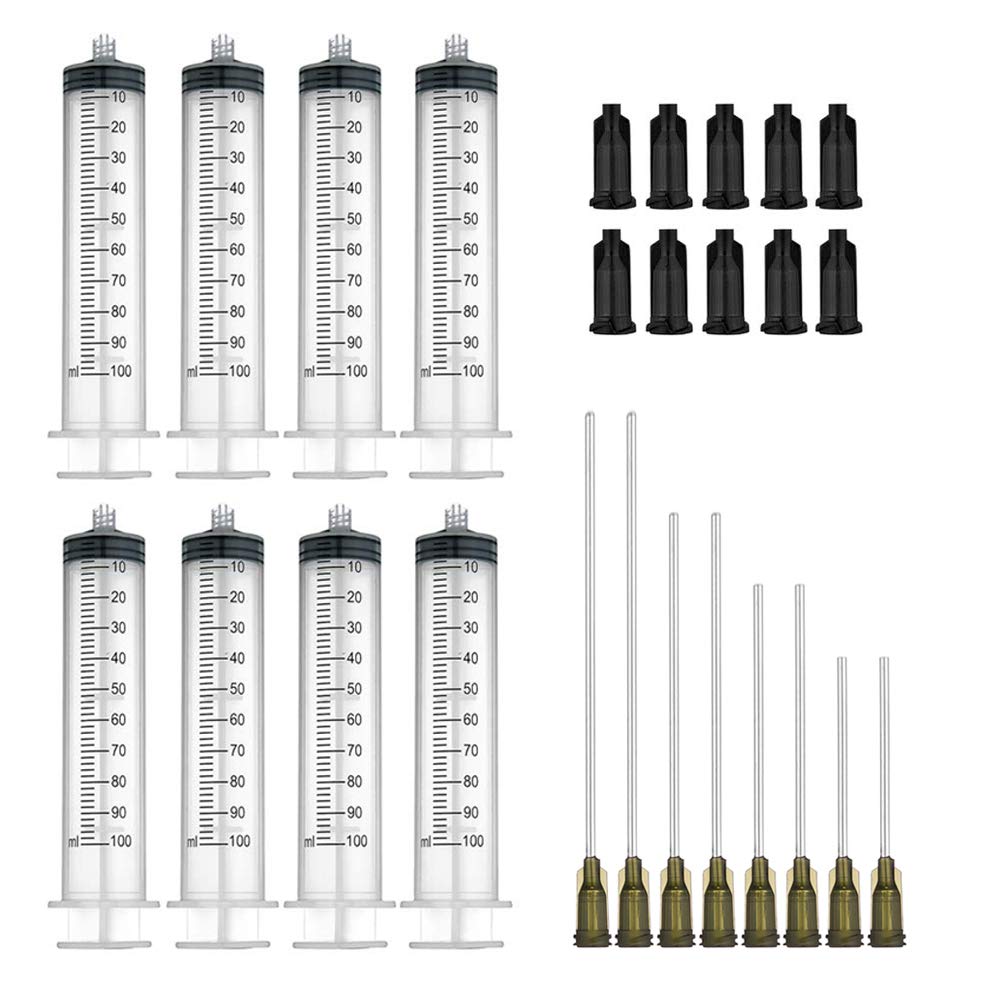 8 Pack 100ML Syringes with 14G 4” 3” 2” 1” Blunt Tip Needles,large plastic syringes for for E-Liquids, Oil or Glue Applicator, Experiments and Industrial Use