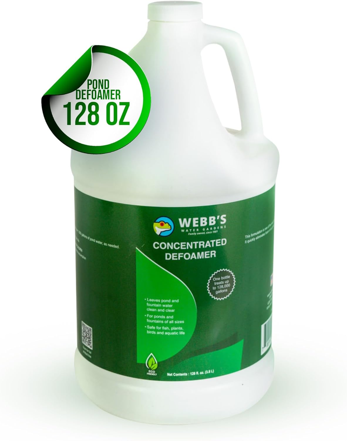 Webb's Water Gardens Pond and Fountain Defoamer Concentrate – Clear and Clarify Water for Ponds and Fountains, Safe for Fish, Plants, Birds, and Aquatic Life – 128 Ounces