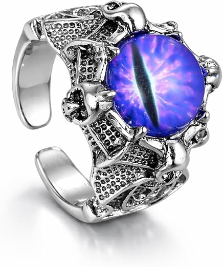 Lovemi Movements Gothic Dragon Skull Evil Eye Statement Ring, Adjustable Silver Finish Stainless Steel, Dragon Eye Design ...