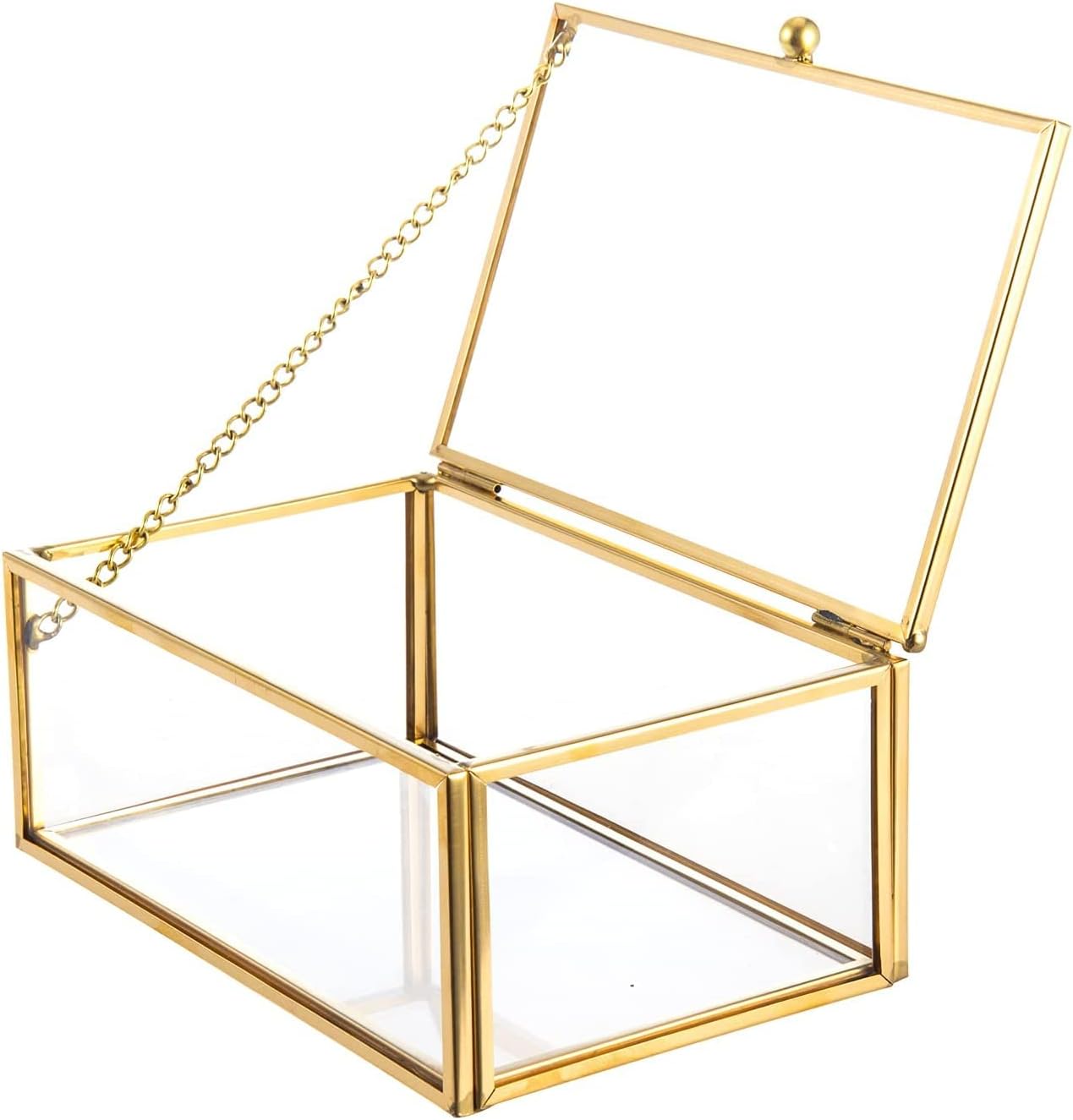 Glass Vintage Jewelry Box Golden Geometric Jewelry Display Organizer Ring Earring Keepsake Box Case Home Decorative Storage Box