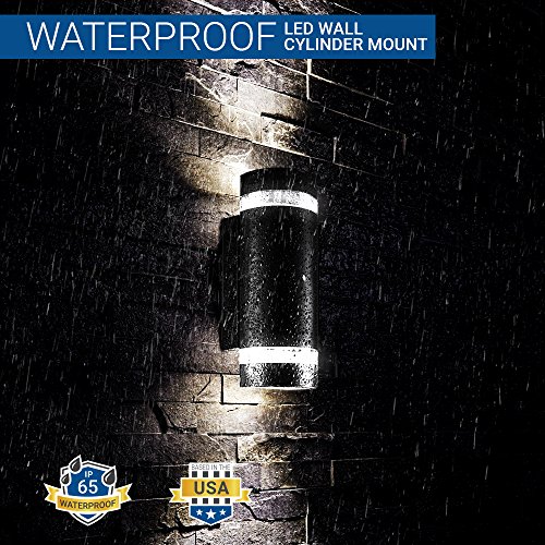Hyperikon LED Porch Sconce Light, 12W Cylinder, Modern Outdoor Wall Lamp, 4000K Daylight, Black, Photocell, UL
