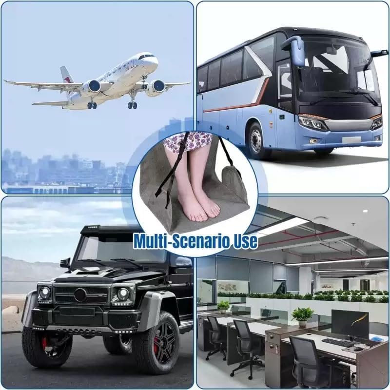 Portable Airplane Foot Hammock, Height Adjustable Feet Rest for Plane Travel, Office, Desk, Bus, Train, Long Trip (Dark Gray)